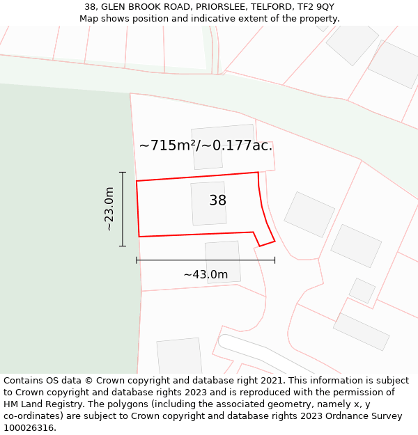 38, GLEN BROOK ROAD, PRIORSLEE, TELFORD, TF2 9QY: Plot and title map