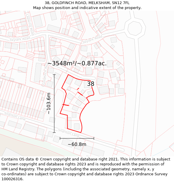 38, GOLDFINCH ROAD, MELKSHAM, SN12 7FL: Plot and title map