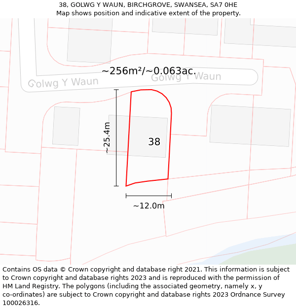 38, GOLWG Y WAUN, BIRCHGROVE, SWANSEA, SA7 0HE: Plot and title map