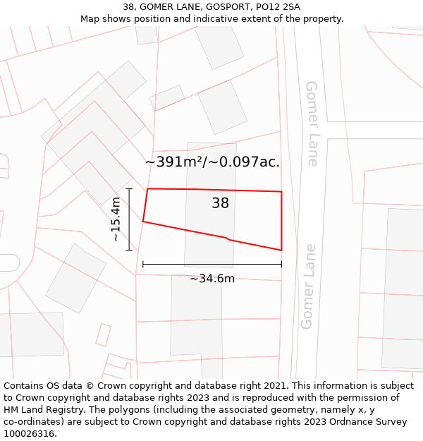 38, GOMER LANE, GOSPORT, PO12 2SA: Plot and title map