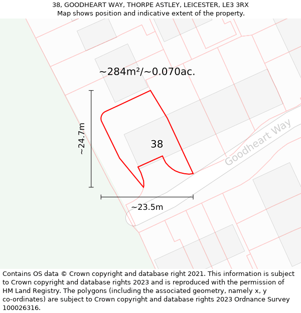 38, GOODHEART WAY, THORPE ASTLEY, LEICESTER, LE3 3RX: Plot and title map