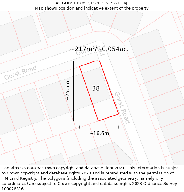 38, GORST ROAD, LONDON, SW11 6JE: Plot and title map