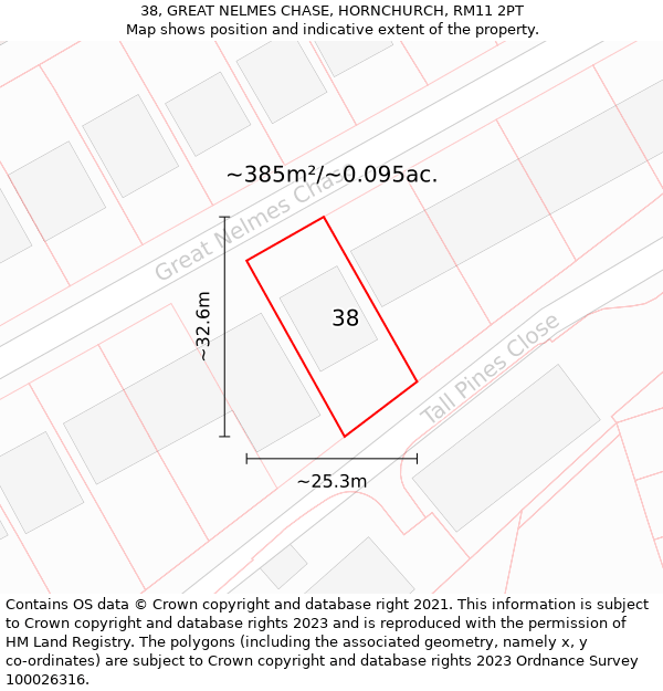 38, GREAT NELMES CHASE, HORNCHURCH, RM11 2PT: Plot and title map