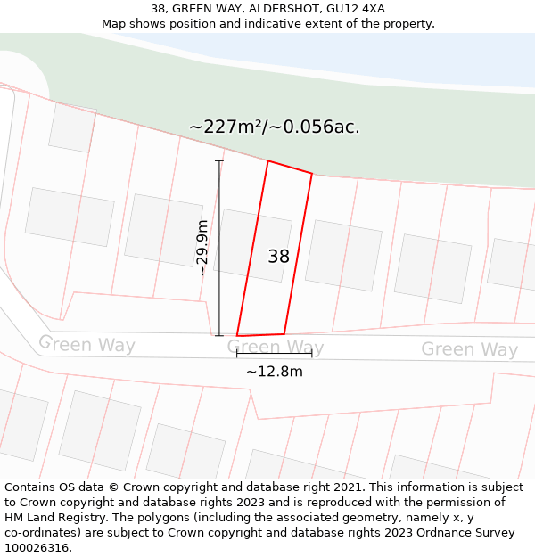 38, GREEN WAY, ALDERSHOT, GU12 4XA: Plot and title map