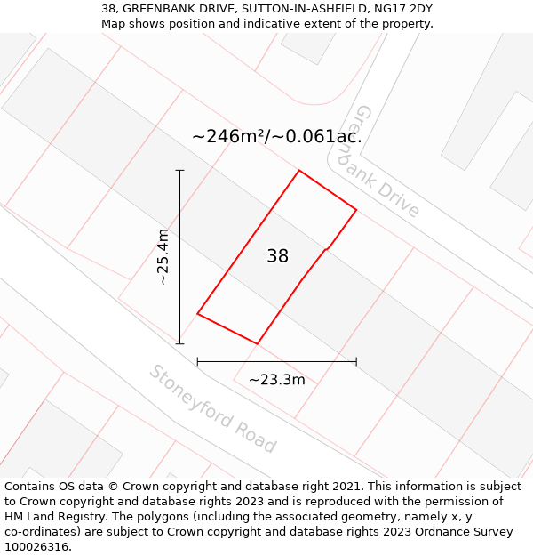 38, GREENBANK DRIVE, SUTTON-IN-ASHFIELD, NG17 2DY: Plot and title map