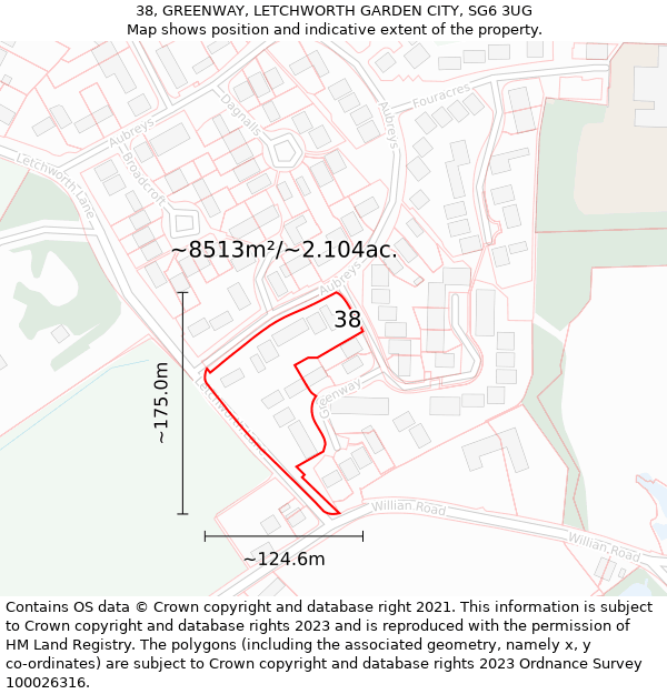 38, GREENWAY, LETCHWORTH GARDEN CITY, SG6 3UG: Plot and title map