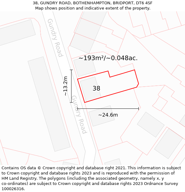 38, GUNDRY ROAD, BOTHENHAMPTON, BRIDPORT, DT6 4SF: Plot and title map