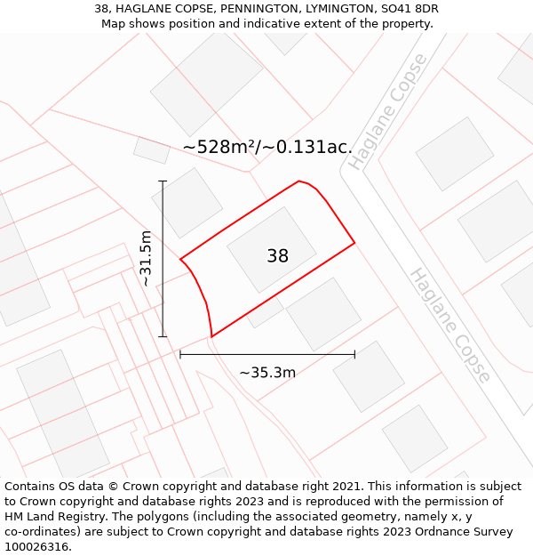 38, HAGLANE COPSE, PENNINGTON, LYMINGTON, SO41 8DR: Plot and title map