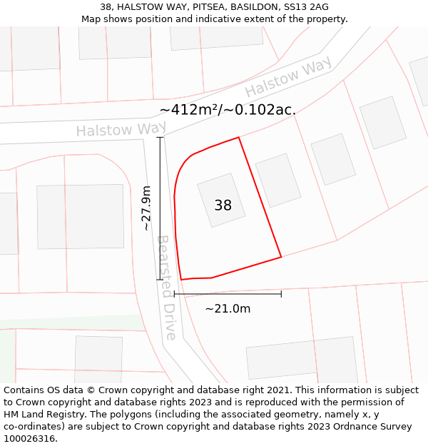 38, HALSTOW WAY, PITSEA, BASILDON, SS13 2AG: Plot and title map