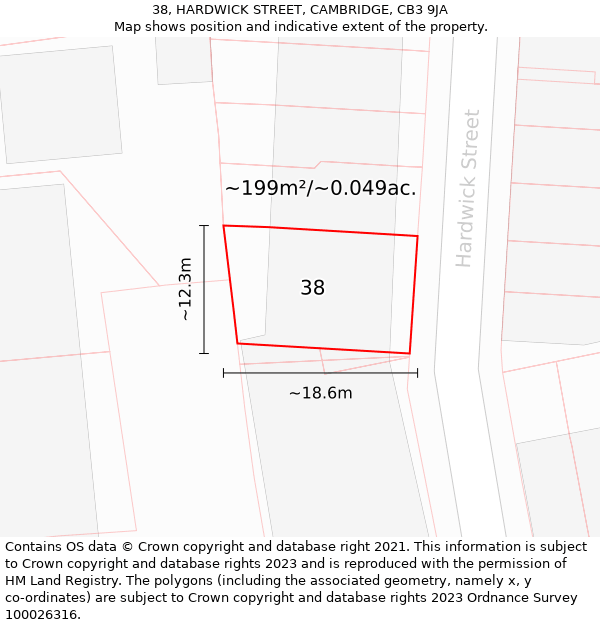 38, HARDWICK STREET, CAMBRIDGE, CB3 9JA: Plot and title map