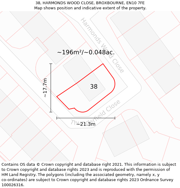 38, HARMONDS WOOD CLOSE, BROXBOURNE, EN10 7FE: Plot and title map