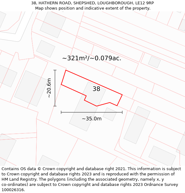 38, HATHERN ROAD, SHEPSHED, LOUGHBOROUGH, LE12 9RP: Plot and title map