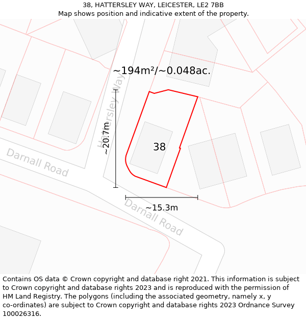 38, HATTERSLEY WAY, LEICESTER, LE2 7BB: Plot and title map