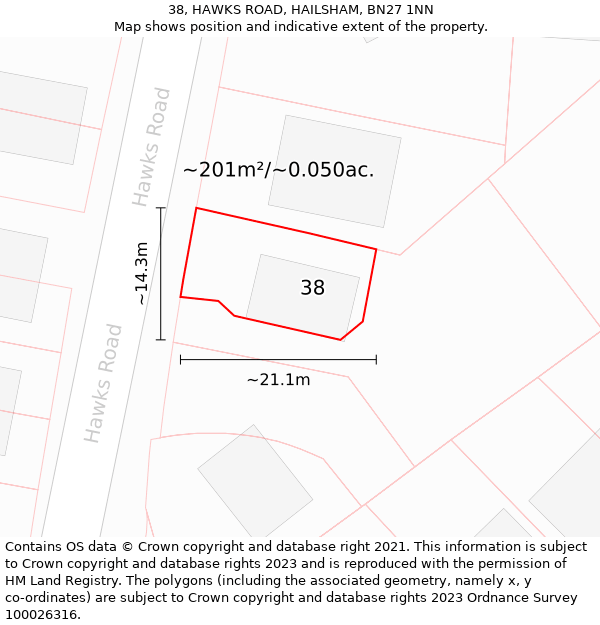 38, HAWKS ROAD, HAILSHAM, BN27 1NN: Plot and title map