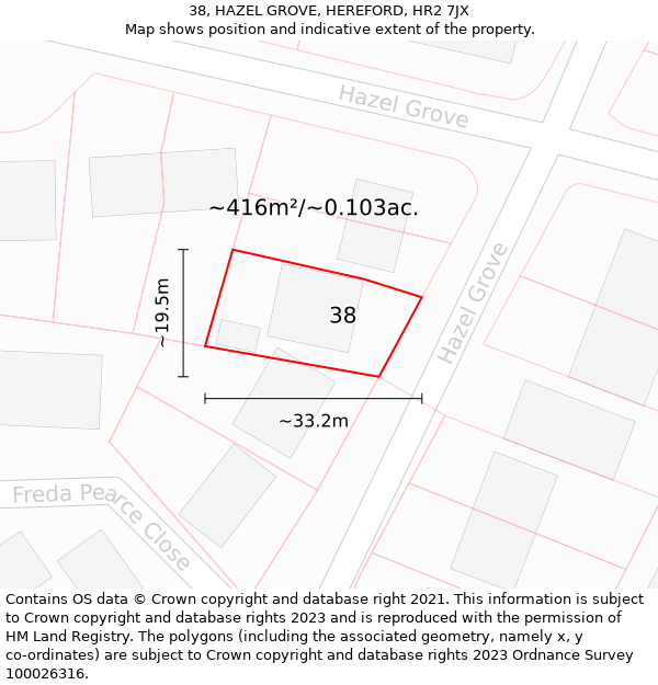38, HAZEL GROVE, HEREFORD, HR2 7JX: Plot and title map