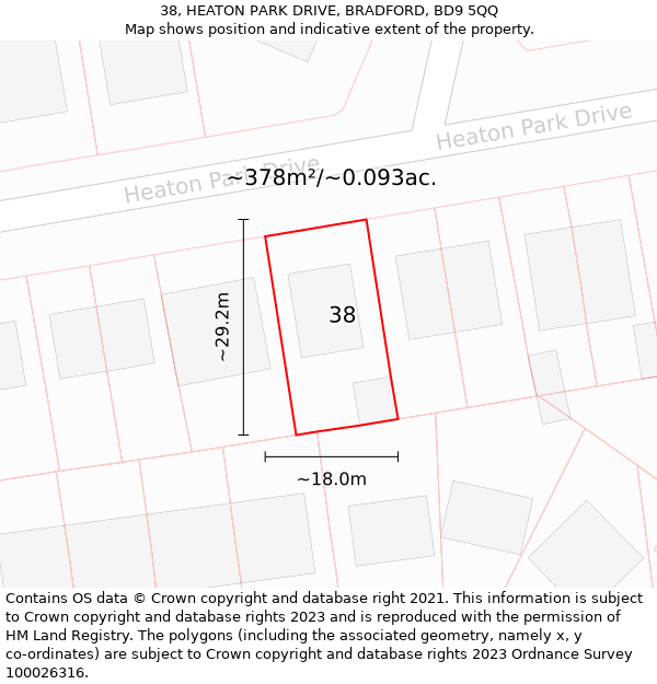 38, HEATON PARK DRIVE, BRADFORD, BD9 5QQ: Plot and title map