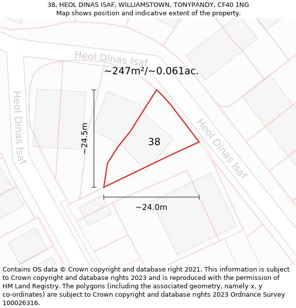 38, HEOL DINAS ISAF, WILLIAMSTOWN, TONYPANDY, CF40 1NG: Plot and title map