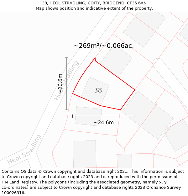 38, HEOL STRADLING, COITY, BRIDGEND, CF35 6AN: Plot and title map