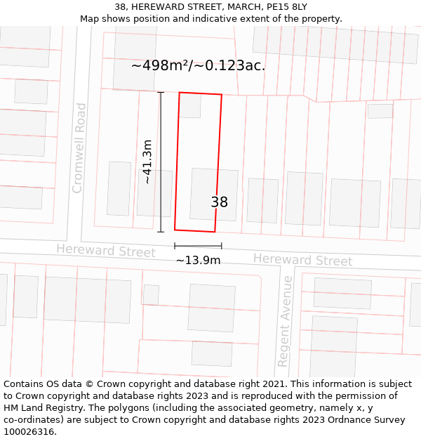 38, HEREWARD STREET, MARCH, PE15 8LY: Plot and title map