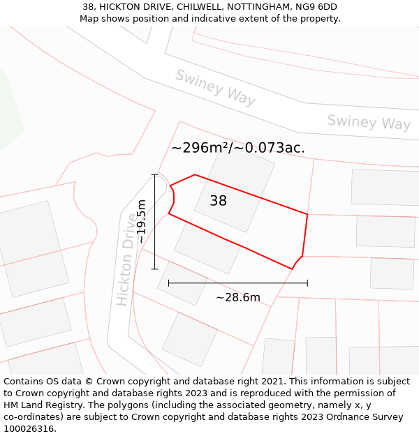 38, HICKTON DRIVE, CHILWELL, NOTTINGHAM, NG9 6DD: Plot and title map