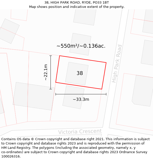 38, HIGH PARK ROAD, RYDE, PO33 1BT: Plot and title map