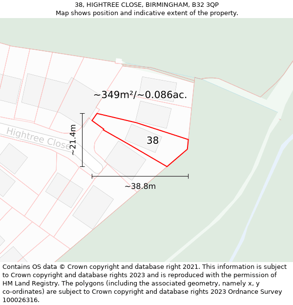 38, HIGHTREE CLOSE, BIRMINGHAM, B32 3QP: Plot and title map