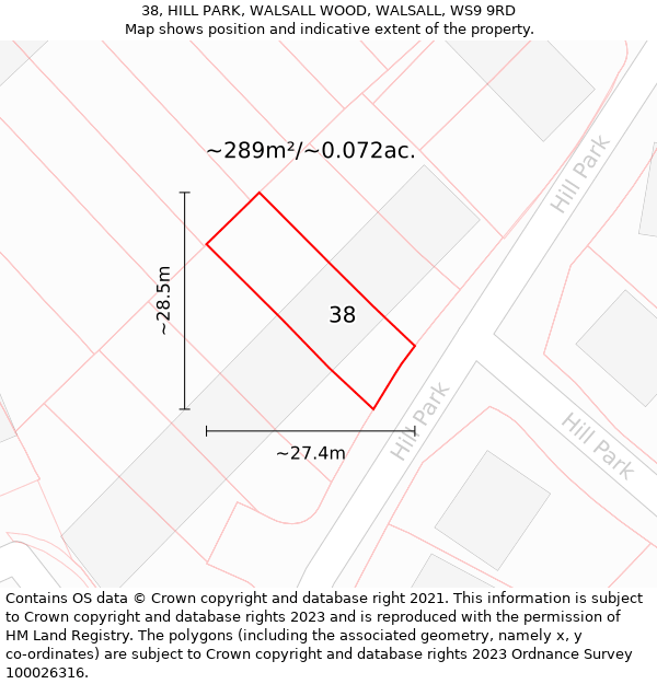 38, HILL PARK, WALSALL WOOD, WALSALL, WS9 9RD: Plot and title map