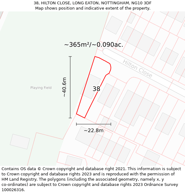 38, HILTON CLOSE, LONG EATON, NOTTINGHAM, NG10 3DF: Plot and title map