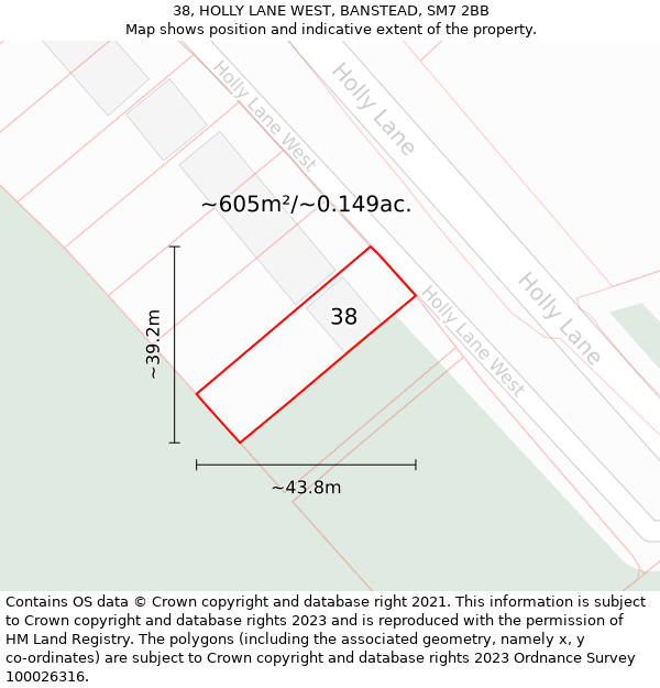 38, HOLLY LANE WEST, BANSTEAD, SM7 2BB: Plot and title map