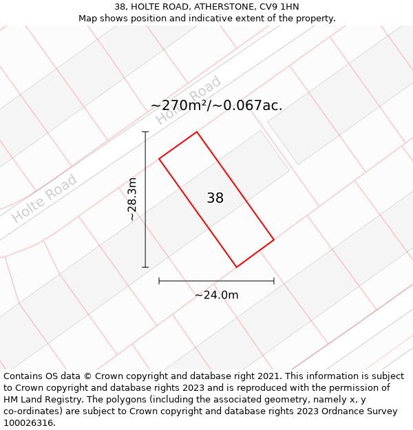 38, HOLTE ROAD, ATHERSTONE, CV9 1HN: Plot and title map