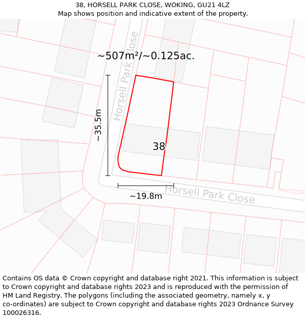 38, HORSELL PARK CLOSE, WOKING, GU21 4LZ: Plot and title map