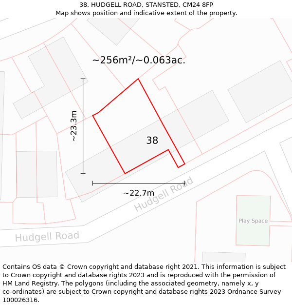 38, HUDGELL ROAD, STANSTED, CM24 8FP: Plot and title map
