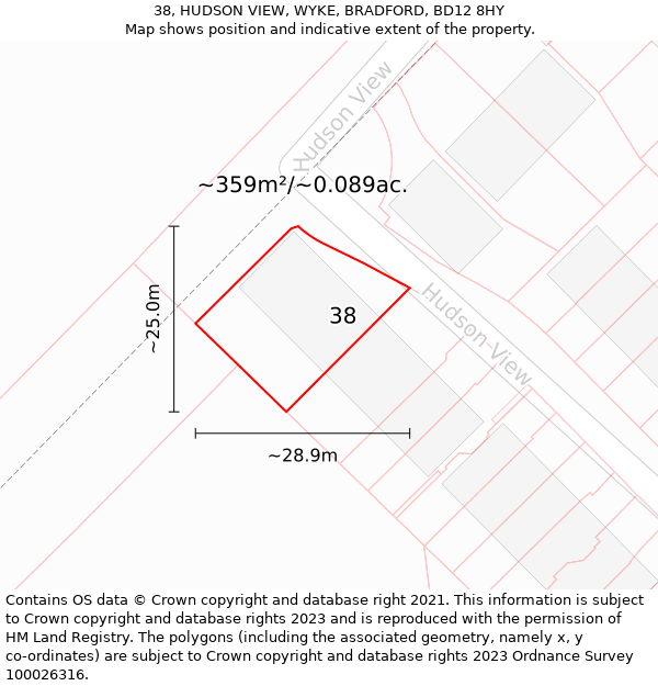 38, HUDSON VIEW, WYKE, BRADFORD, BD12 8HY: Plot and title map