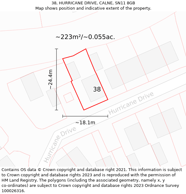 38, HURRICANE DRIVE, CALNE, SN11 8GB: Plot and title map