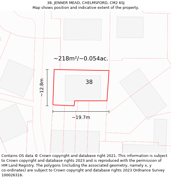 38, JENNER MEAD, CHELMSFORD, CM2 6SJ: Plot and title map