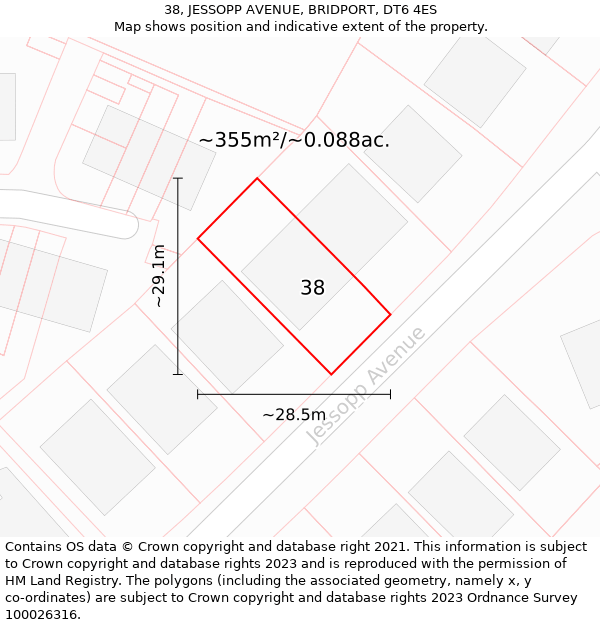 38, JESSOPP AVENUE, BRIDPORT, DT6 4ES: Plot and title map