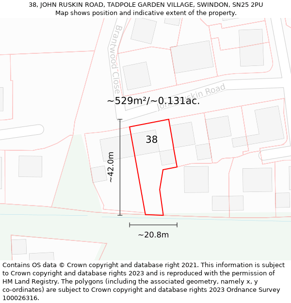 38, JOHN RUSKIN ROAD, TADPOLE GARDEN VILLAGE, SWINDON, SN25 2PU: Plot and title map