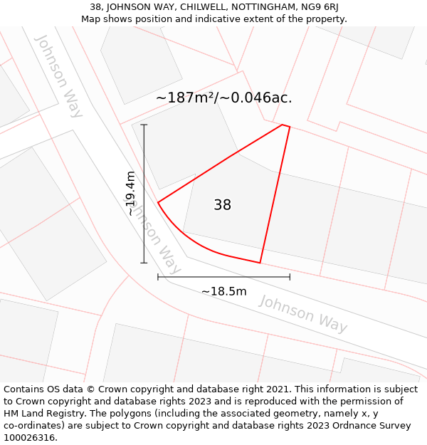 38, JOHNSON WAY, CHILWELL, NOTTINGHAM, NG9 6RJ: Plot and title map