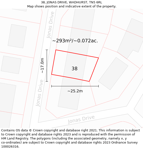 38, JONAS DRIVE, WADHURST, TN5 6RL: Plot and title map