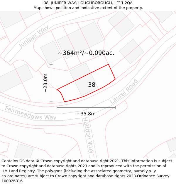 38, JUNIPER WAY, LOUGHBOROUGH, LE11 2QA: Plot and title map