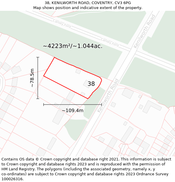 38, KENILWORTH ROAD, COVENTRY, CV3 6PG: Plot and title map