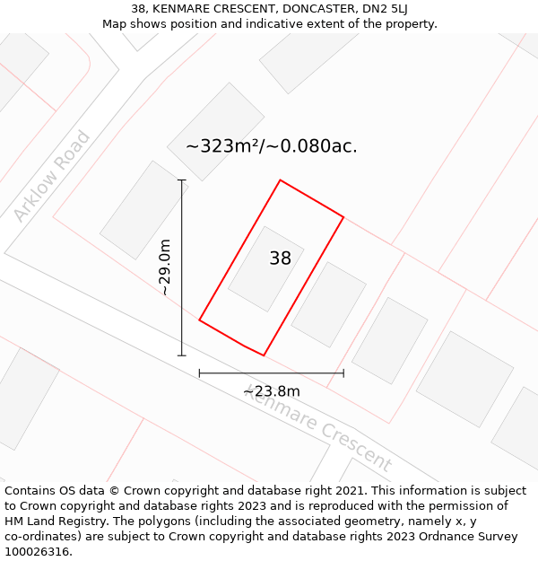 38, KENMARE CRESCENT, DONCASTER, DN2 5LJ: Plot and title map