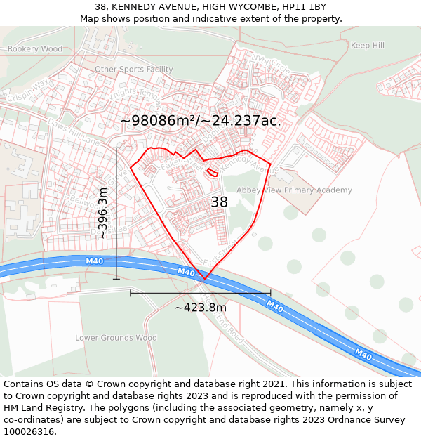 38, KENNEDY AVENUE, HIGH WYCOMBE, HP11 1BY: Plot and title map