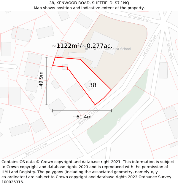 38, KENWOOD ROAD, SHEFFIELD, S7 1NQ: Plot and title map
