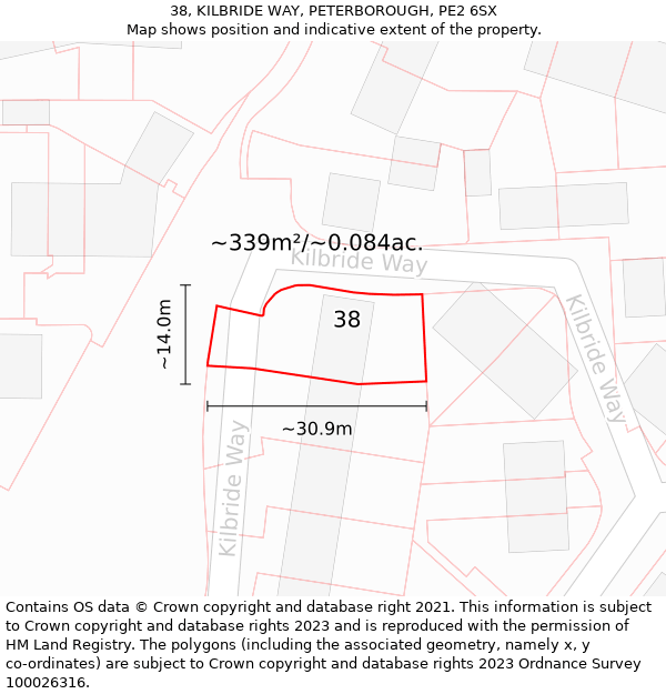 38, KILBRIDE WAY, PETERBOROUGH, PE2 6SX: Plot and title map