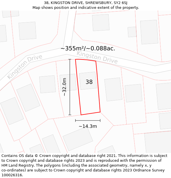 38, KINGSTON DRIVE, SHREWSBURY, SY2 6SJ: Plot and title map