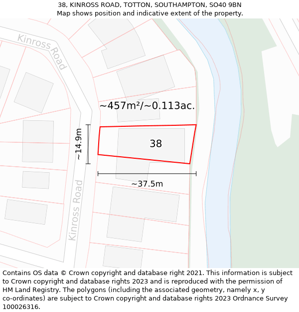 38, KINROSS ROAD, TOTTON, SOUTHAMPTON, SO40 9BN: Plot and title map