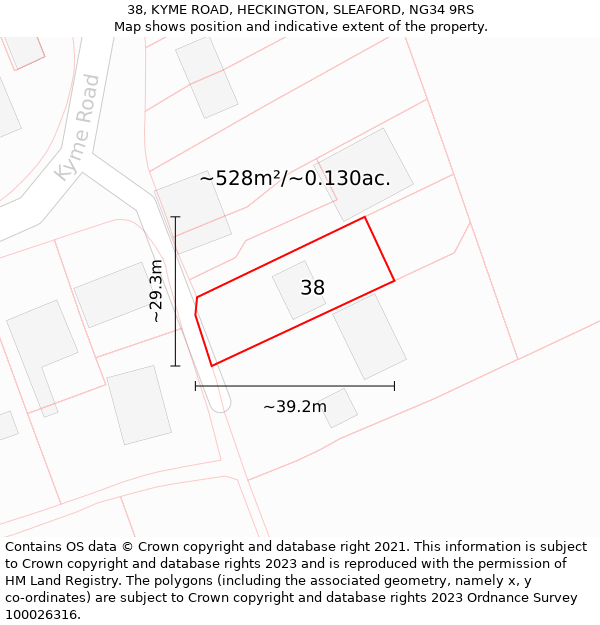 38, KYME ROAD, HECKINGTON, SLEAFORD, NG34 9RS: Plot and title map