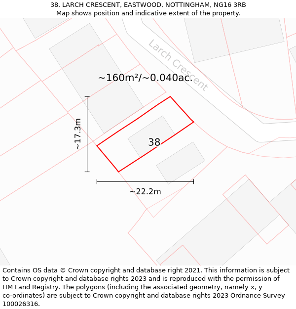 38, LARCH CRESCENT, EASTWOOD, NOTTINGHAM, NG16 3RB: Plot and title map