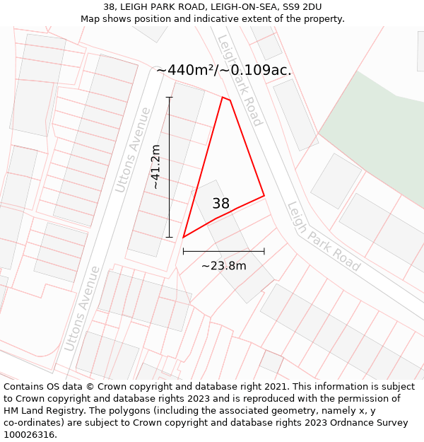 38, LEIGH PARK ROAD, LEIGH-ON-SEA, SS9 2DU: Plot and title map